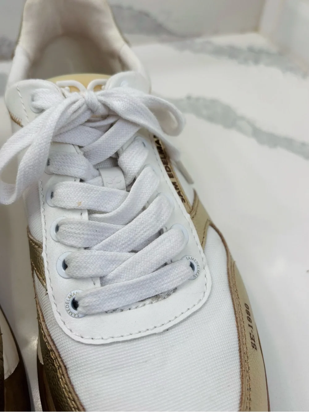 Sam Edelman Women’s 10M Layla White/Gold Fashion Platform Sneakers